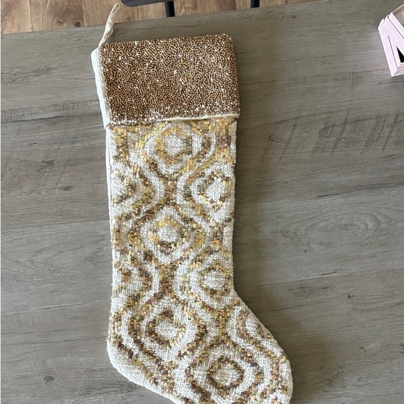 Nicole Miller Gold and Cream Holiday Stocking - Picture 1 of 6